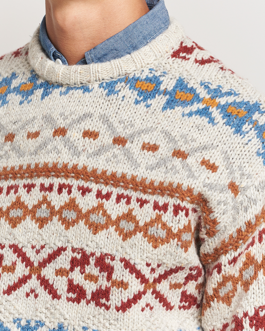 Men | Sweaters & Knitwear | BEAMS PLUS | Fair Isle Crew Neck Sweater Off White
