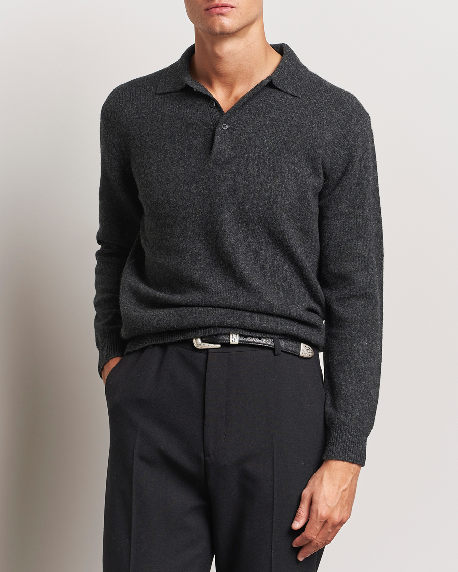 BEAMS PLUS Long Sleeve Knitted Polo Charcoal at CareOfCarl.com