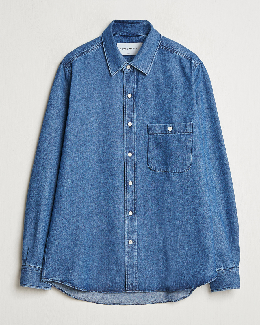 Men | Shirts | A Day's March | Mason Sturdy Denim Shirt Indigo Blue