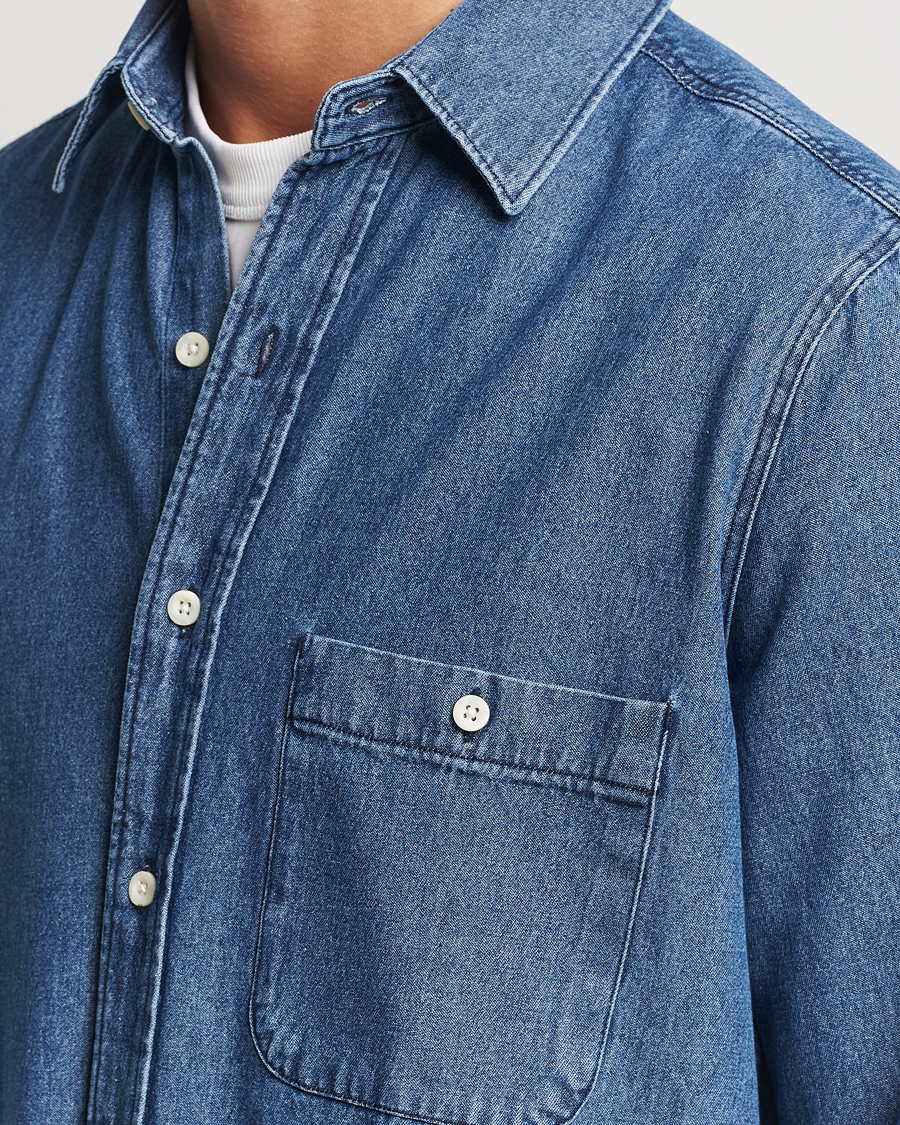 Men | Shirts | A Day's March | Mason Sturdy Denim Shirt Indigo Blue