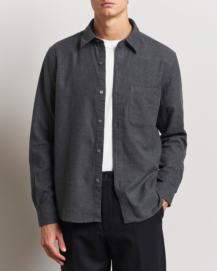 Men | Shirts | A Day's March | Newark Flannel Shirt Charcoal