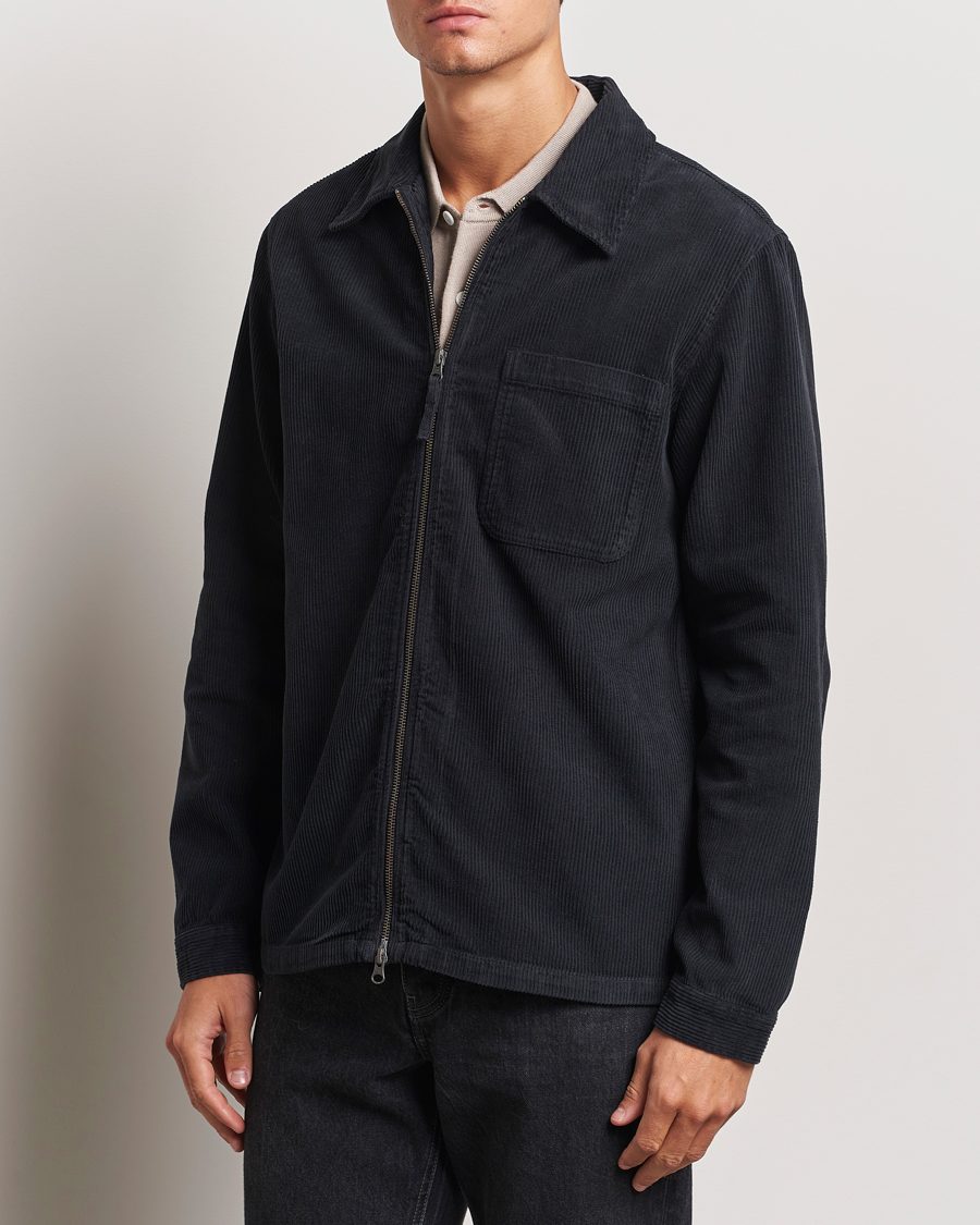 A Day's March Fraser Cord Zip Overshirt Black at CareOfCarl.com