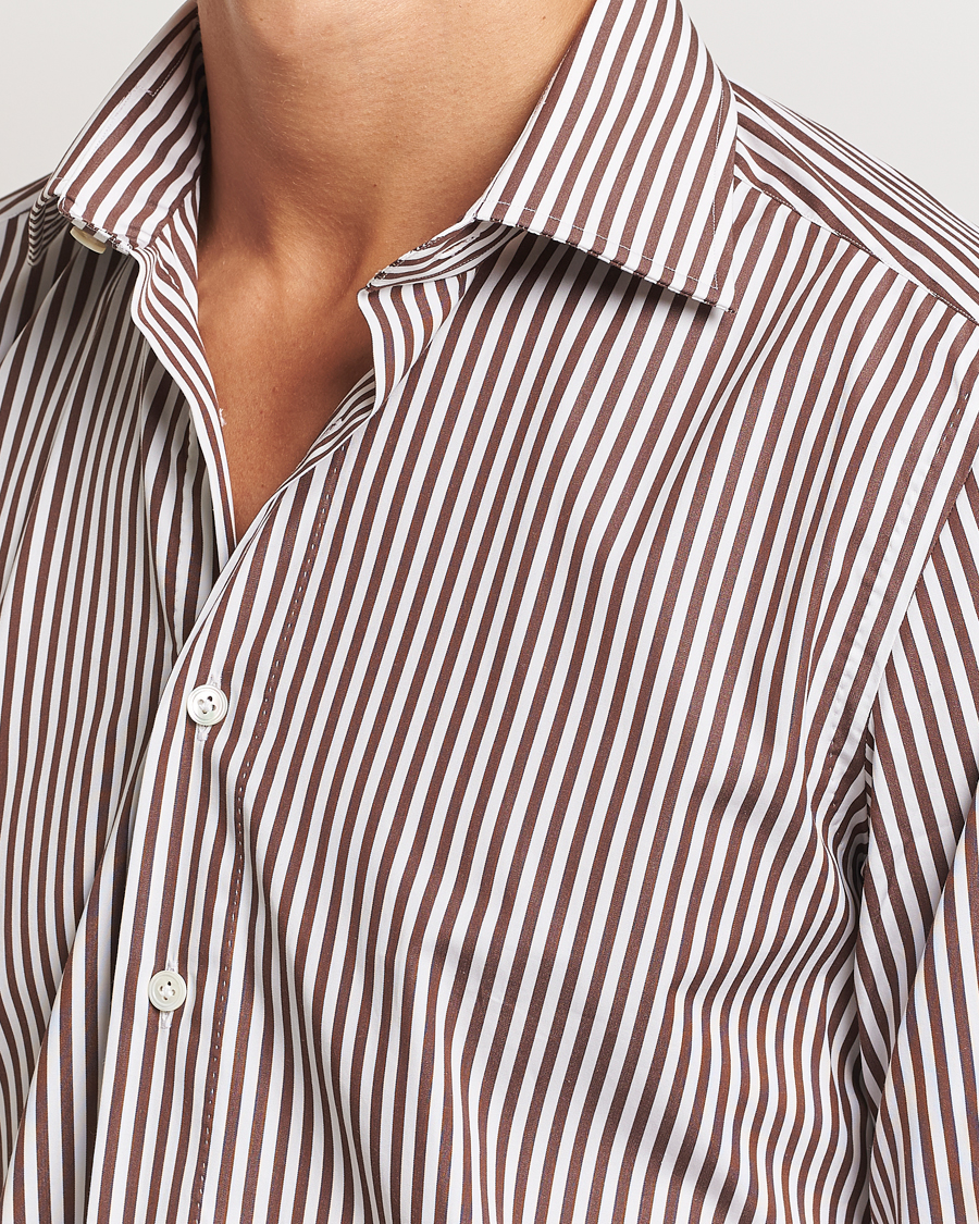 100Hands Striped Cut Away Cotton Shirt Brown at CareOfCarl.com 100Hands Striped Cut Away Cotton Shirt Brown at CareOfCarl.com