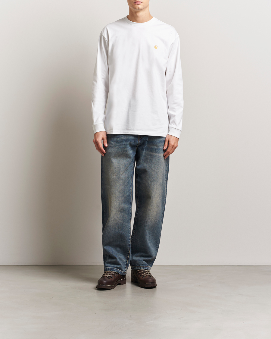 Men | T-Shirts | Carhartt WIP | Chase Combed Cotton Long Sleeve T-Shirt White/Gold