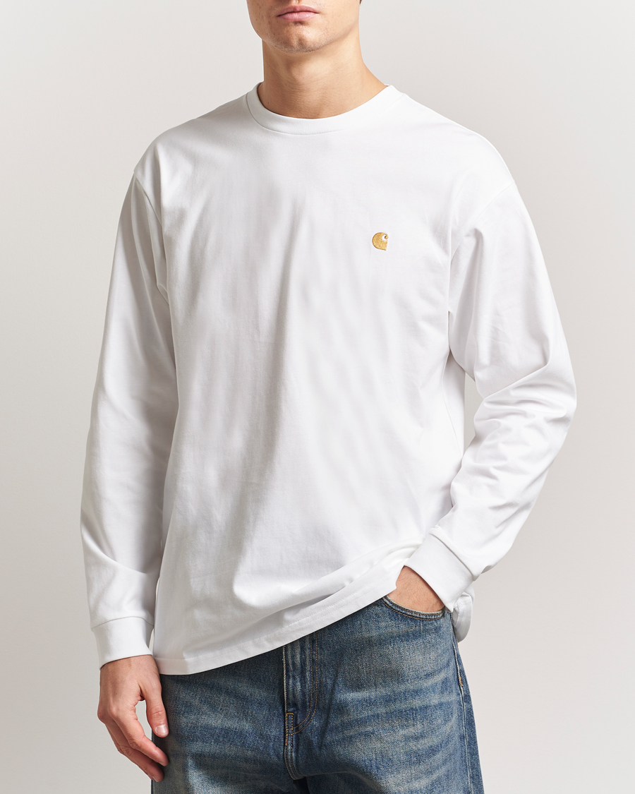 Men | T-Shirts | Carhartt WIP | Chase Combed Cotton Long Sleeve T-Shirt White/Gold