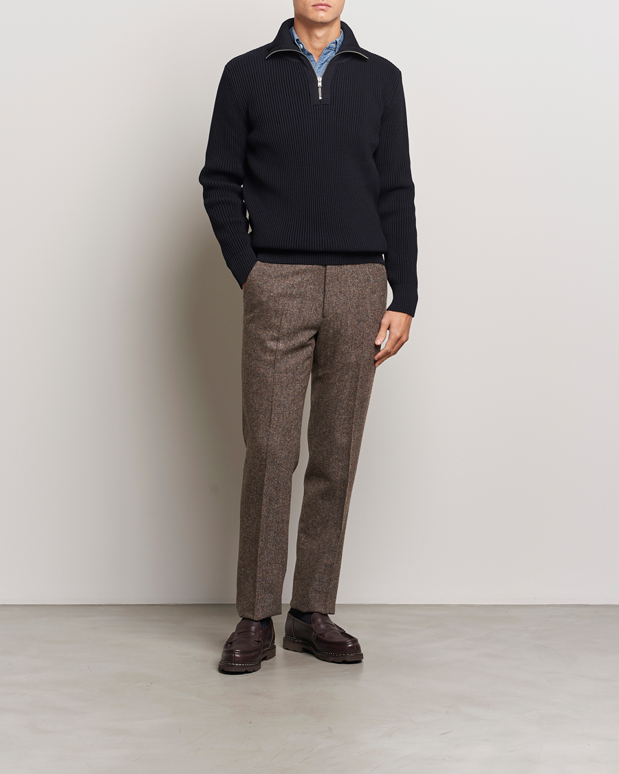 Men | Sweaters & Knitwear | S.N.S. Herning | Fender Wool Half Zip Navy Blue