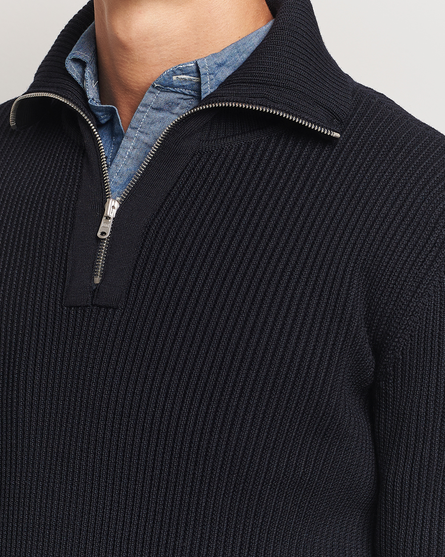 Men | Sweaters & Knitwear | S.N.S. Herning | Fender Wool Half Zip Navy Blue