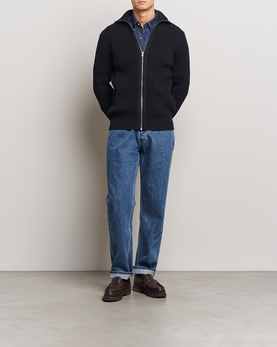 Men | Sweaters & Knitwear | S.N.S. Herning | Fender Wool Full Zip Navy Blue