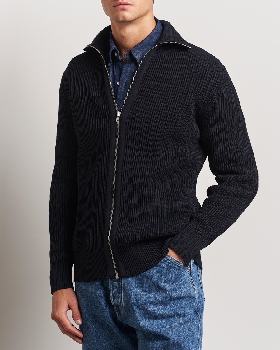 Men | Sweaters & Knitwear | S.N.S. Herning | Fender Wool Full Zip Navy Blue