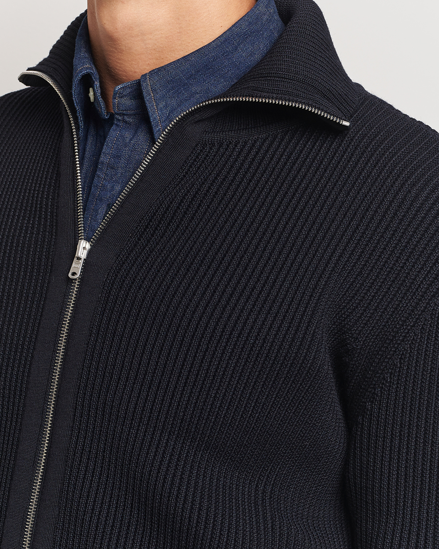 Men | Sweaters & Knitwear | S.N.S. Herning | Fender Wool Full Zip Navy Blue