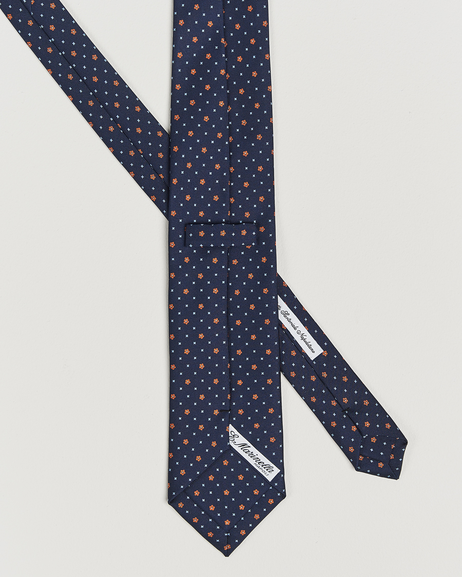 E. Marinella 3-Fold Printed Silk Tie Navy/Orange at CareOfCarl.com