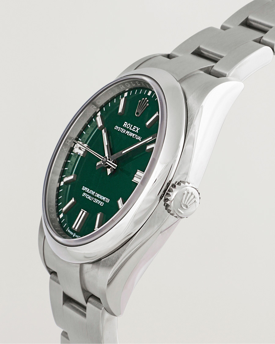 Men | Rolex Pre-Owned Oyster Perpetual 36 126000 Steel Green Silver | Rolex Pre-Owned | Oyster Perpetual 36 126000 Steel Green Silver
