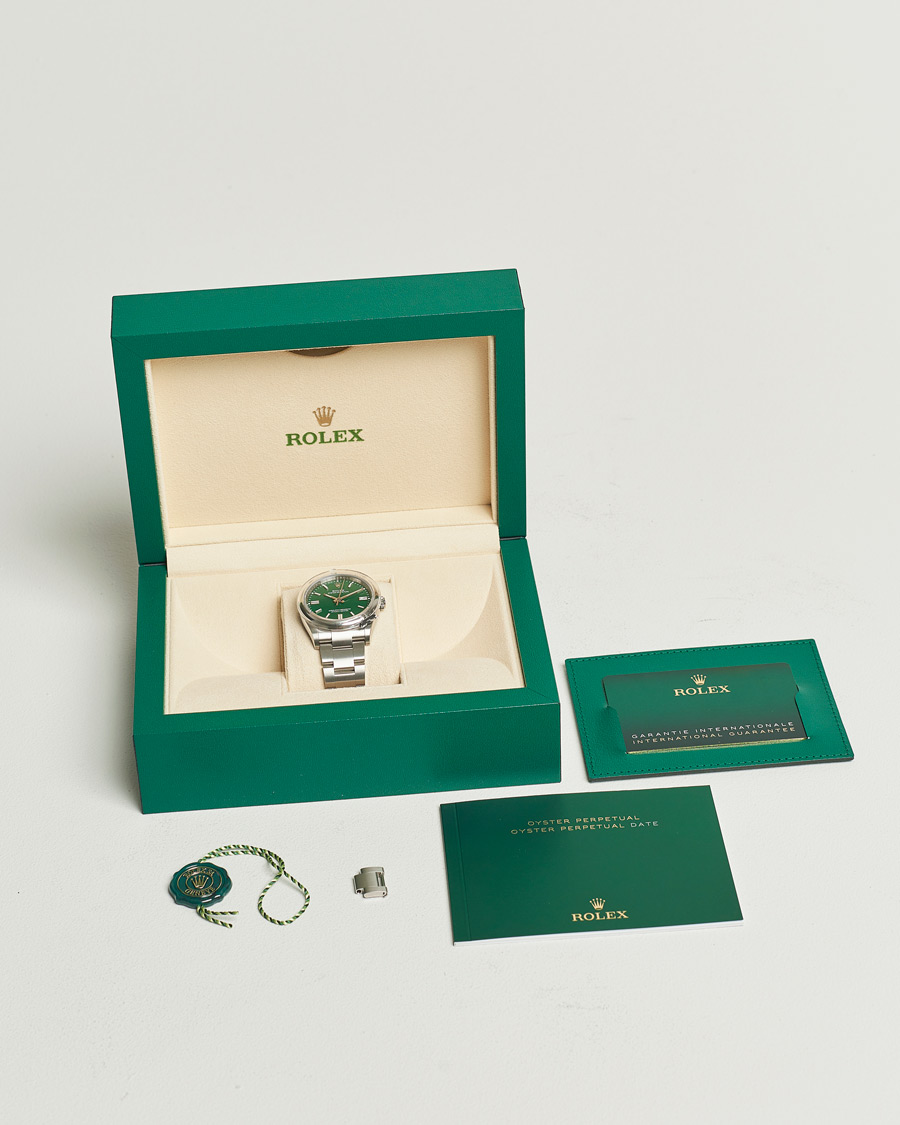 Men | Rolex Pre-Owned Oyster Perpetual 36 126000 Steel Green Silver | Rolex Pre-Owned | Oyster Perpetual 36 126000 Steel Green Silver