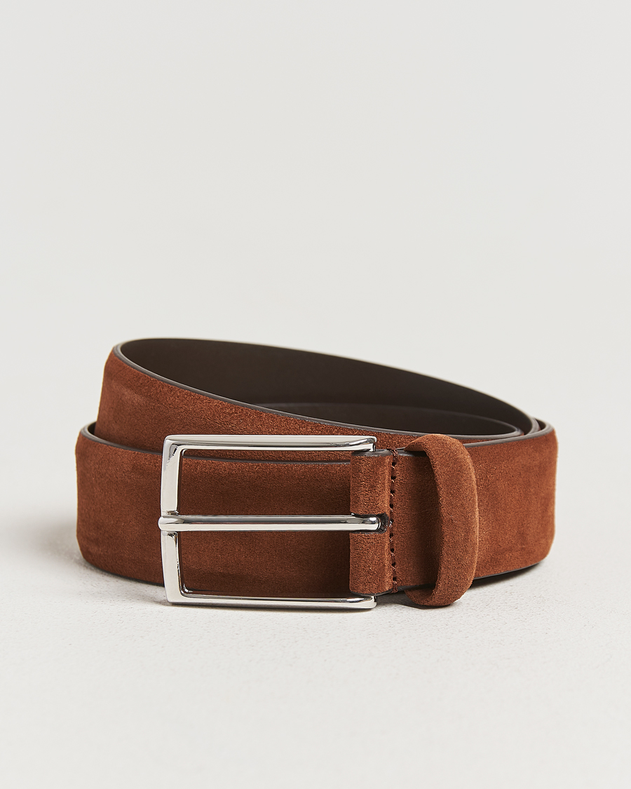 Men | Belts | Anderson's | Calf Suede 3,5 cm Belt Tobacco