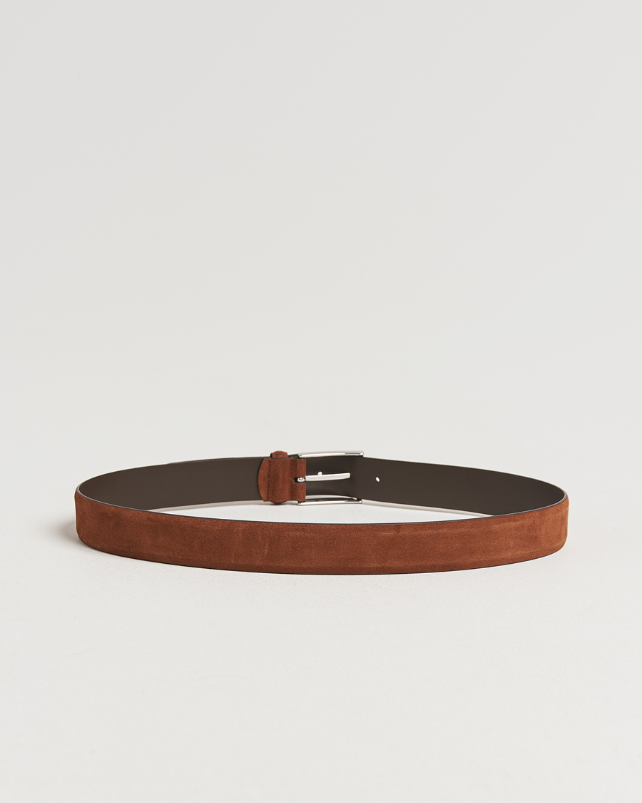 Men | Belts | Anderson's | Calf Suede 3,5 cm Belt Tobacco
