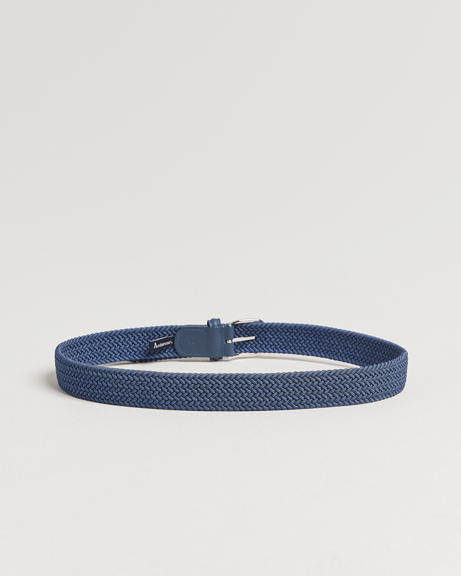 Men | Belts | Anderson's | Stretch Woven 3,5 cm Belt Air Force Blue