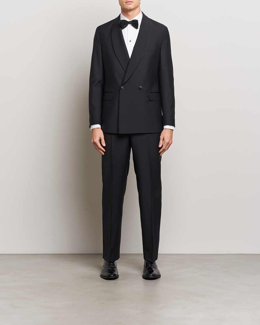 Men | Blazers | Oscar Jacobson | Fattore Double Breasted Tuxedo Blazer Black