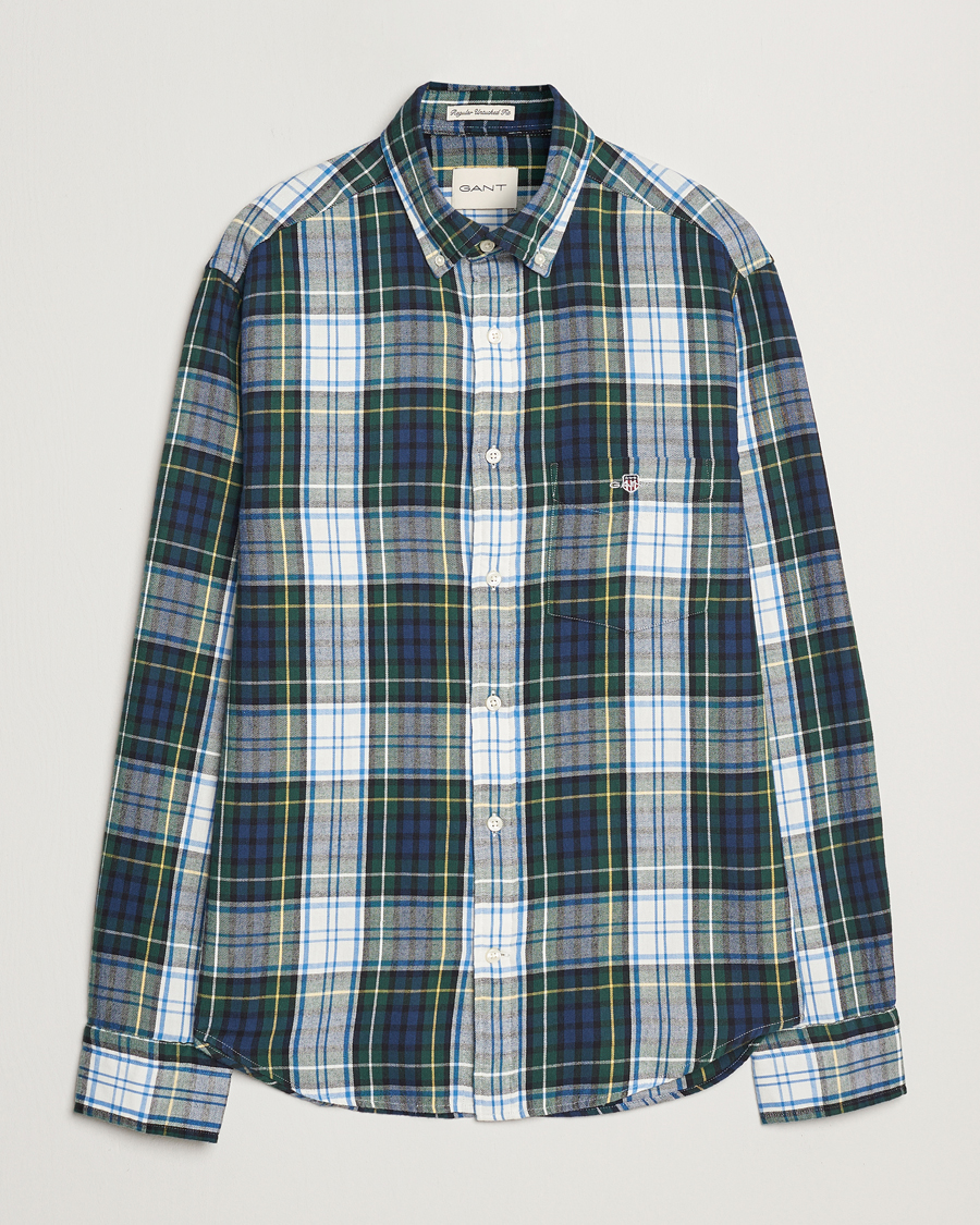 Men | Shirts | GANT | Regular Flannel Check Shirt Tartan Green