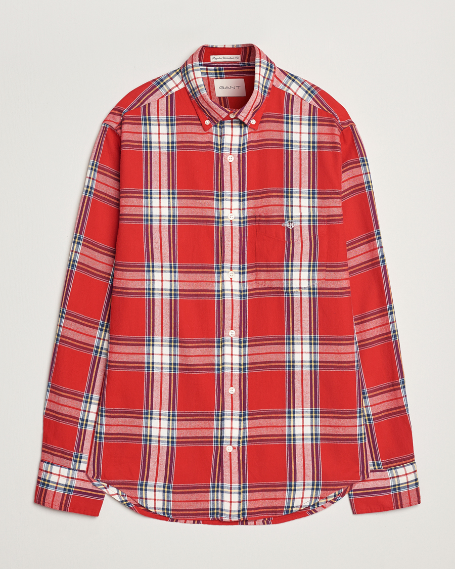 Men | Shirts | Gant | Regular Flannel Check Shirt Ruby Red