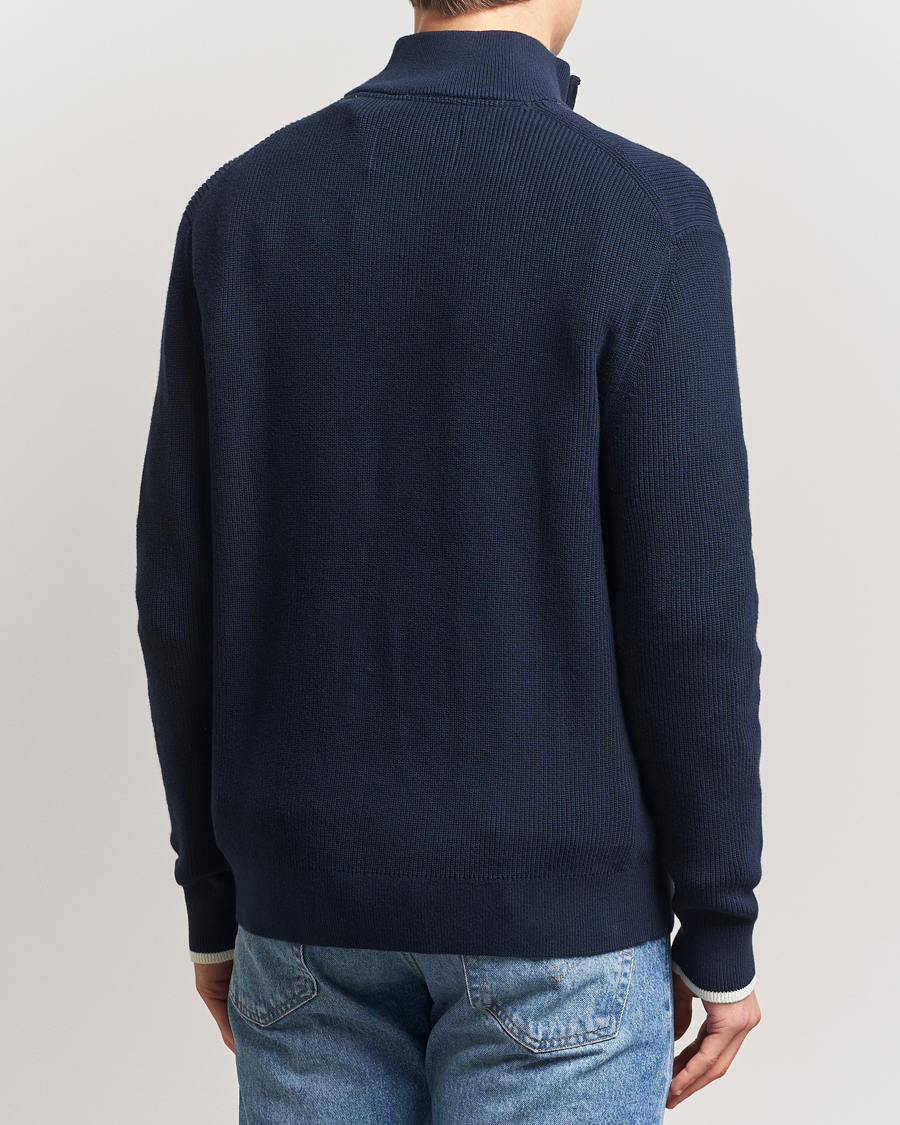 Men | Sweaters & Knitwear | GANT | Ribbed Cotton Half Zip Evening Blue