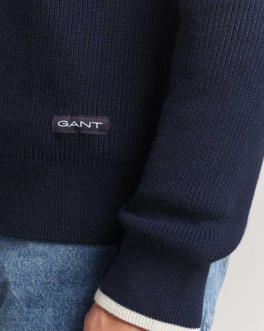 Men | Sweaters & Knitwear | GANT | Ribbed Cotton Half Zip Evening Blue