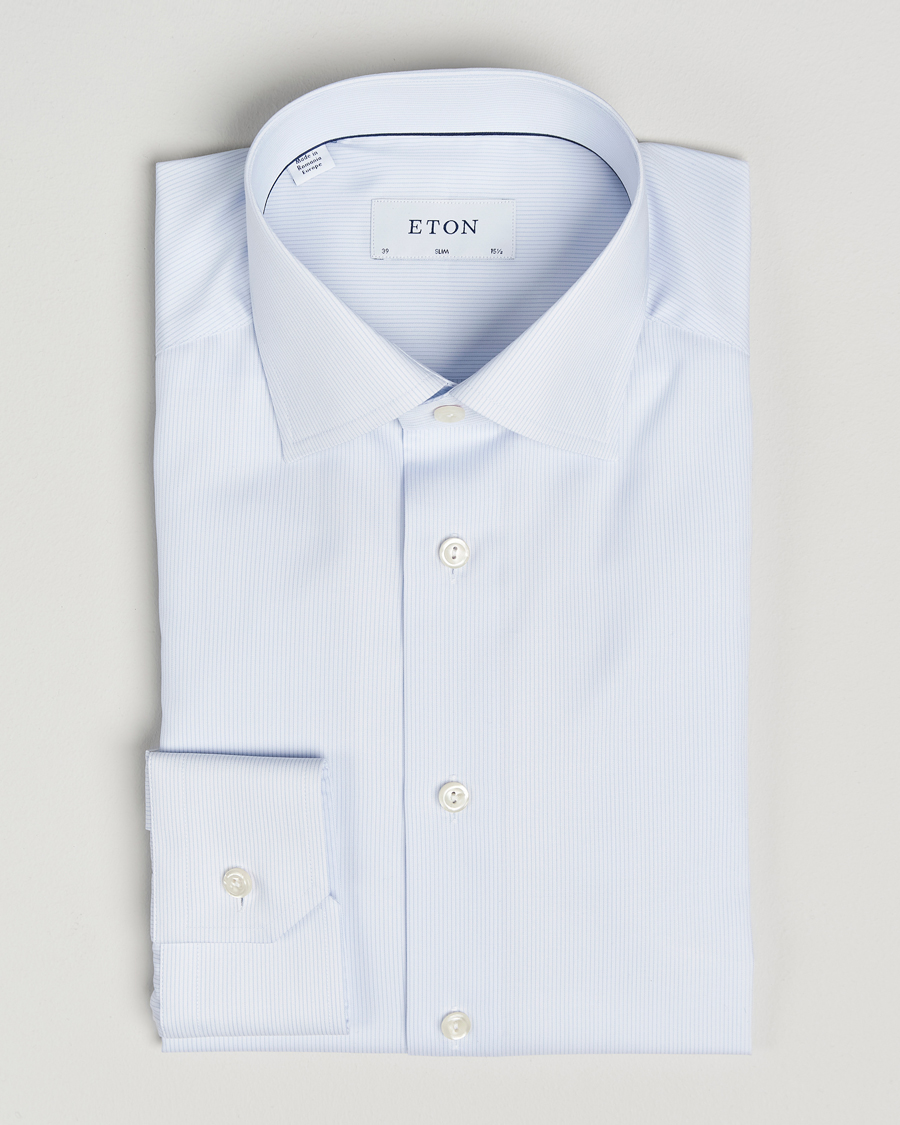 Men | Shirts | Eton | Slim Fit Twill Hairline Stripe Shirt Blue/White