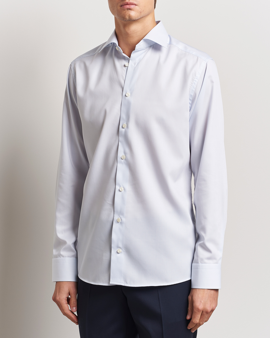 Men | Shirts | Eton | Slim Fit Twill Hairline Stripe Shirt Blue/White