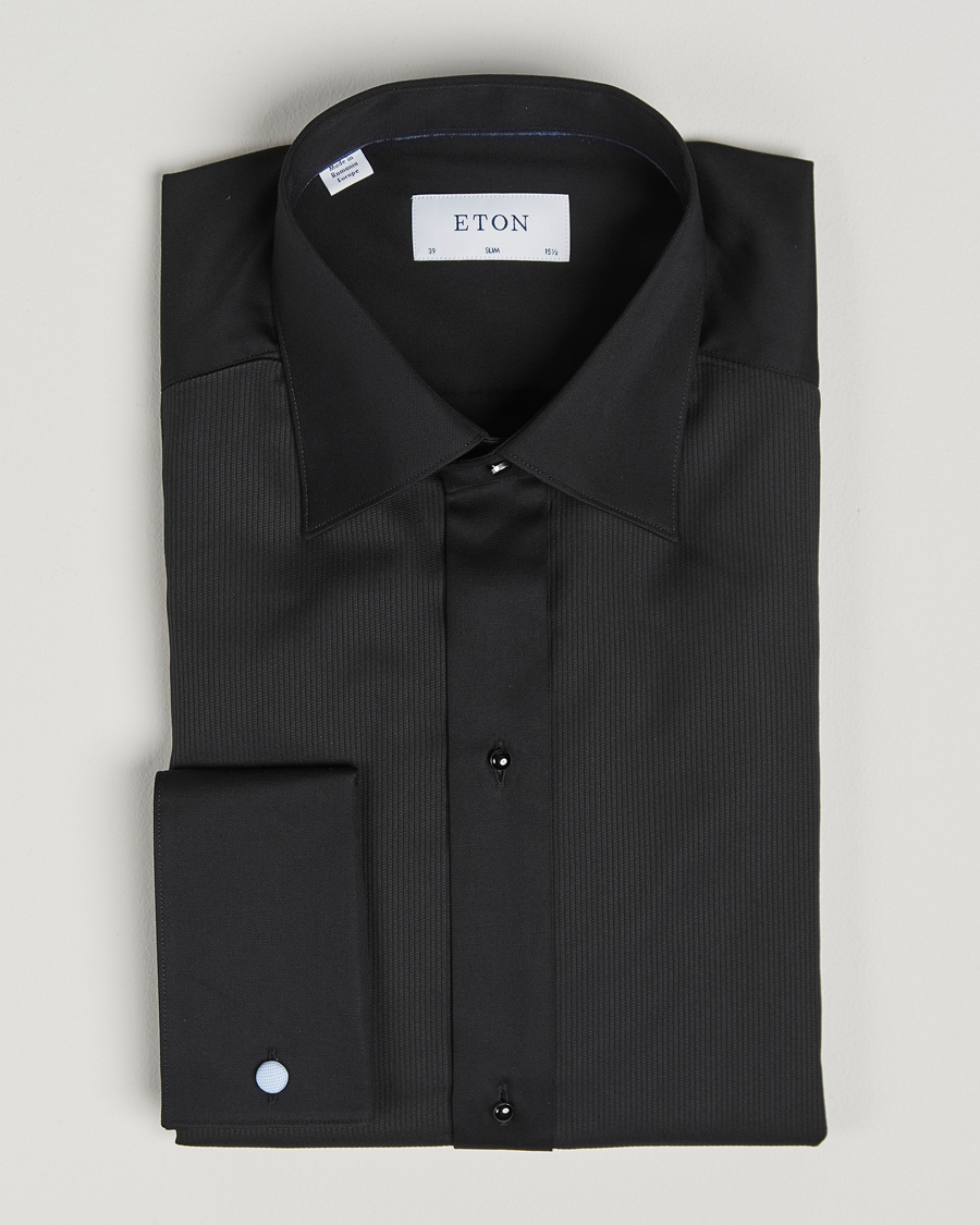 Men | Shirts | Eton | Slim Fit Plissé Tuxedo Shirt Black