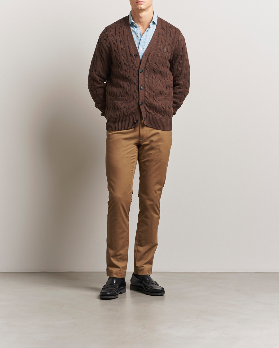 Polo Ralph Lauren Cotton Cable Cardigan Dark Roast Melange at