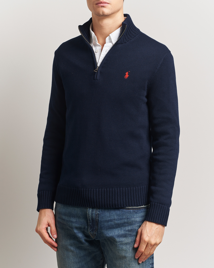 Men | Sweaters & Knitwear | Polo Ralph Lauren | Cotton Pullover Half Zip Hunter Navy