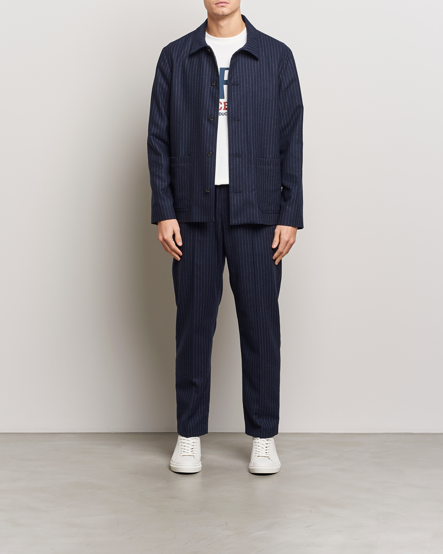 Men | Coats & Jackets | A.P.C. | Wool Pinstriped Shirt Jacket Dark Navy