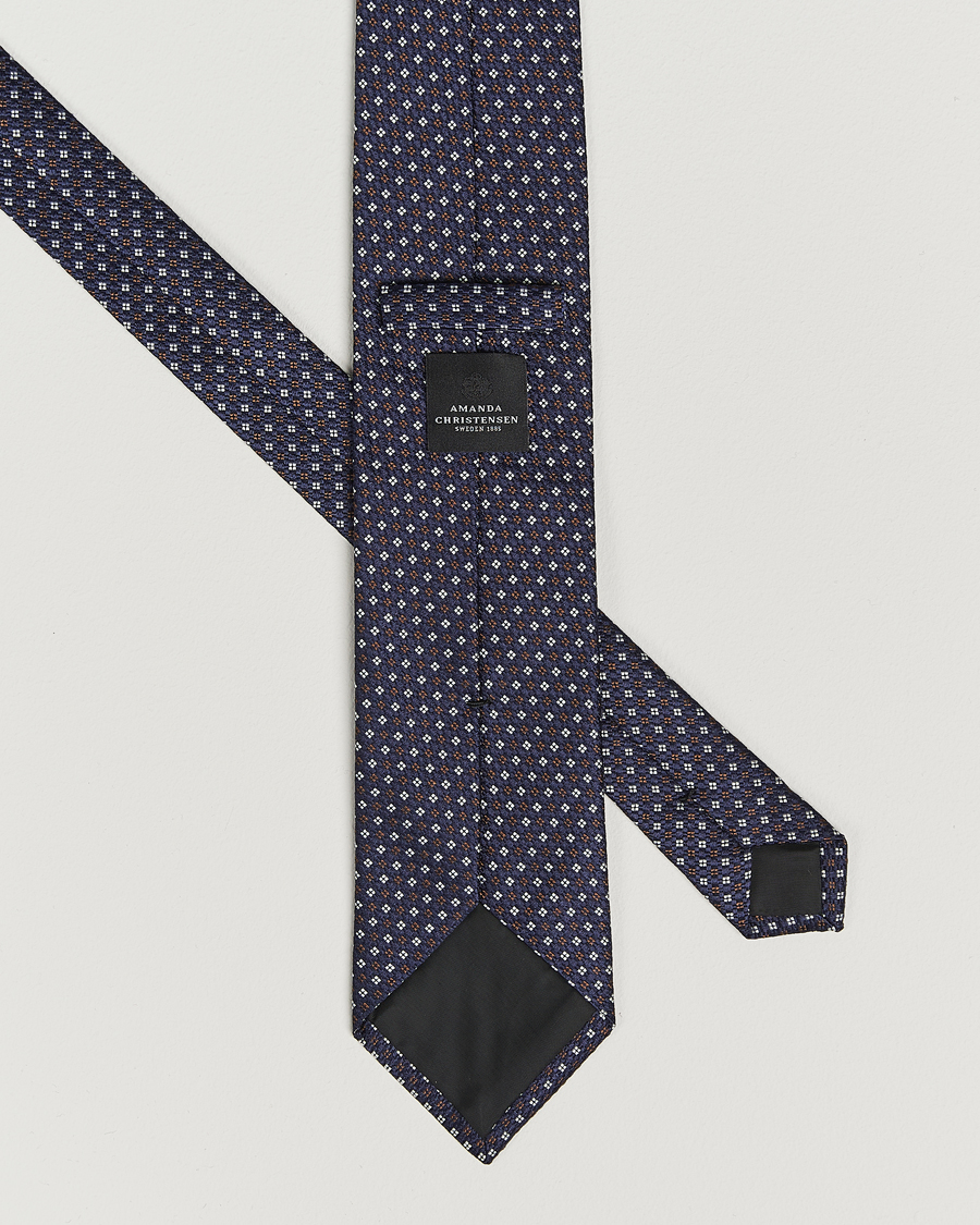 Men | Amanda Christensen Silk Printed Flower 8cm Tie Navy | Amanda Christensen | Silk Printed Flower 8cm Tie Navy