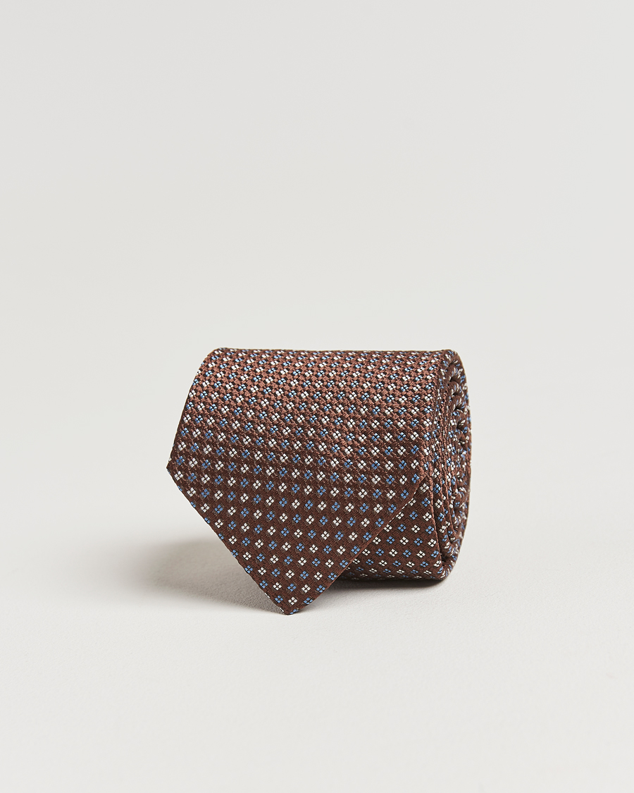 Men | Amanda Christensen Silk Printed Flower 8cm Tie Brown | Amanda Christensen | Silk Printed Flower 8cm Tie Brown