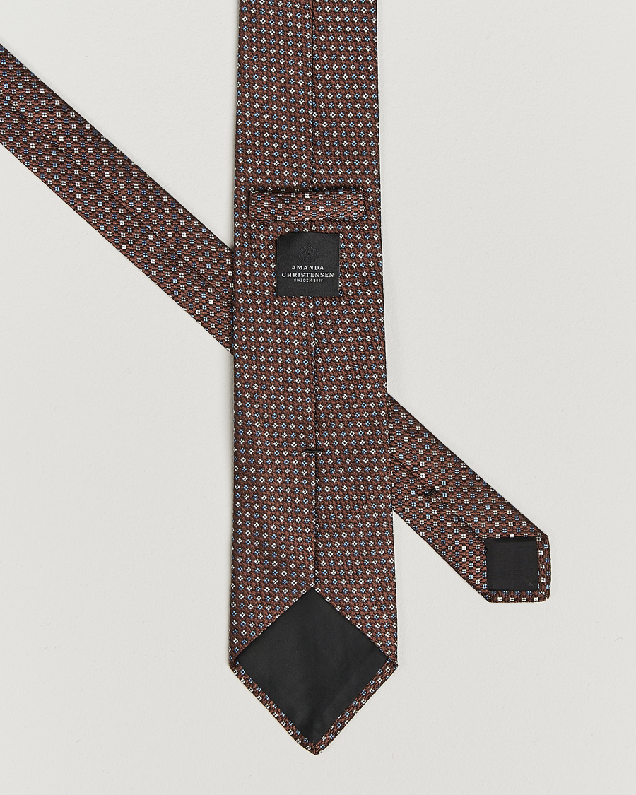 Men | Amanda Christensen Silk Printed Flower 8cm Tie Brown | Amanda Christensen | Silk Printed Flower 8cm Tie Brown