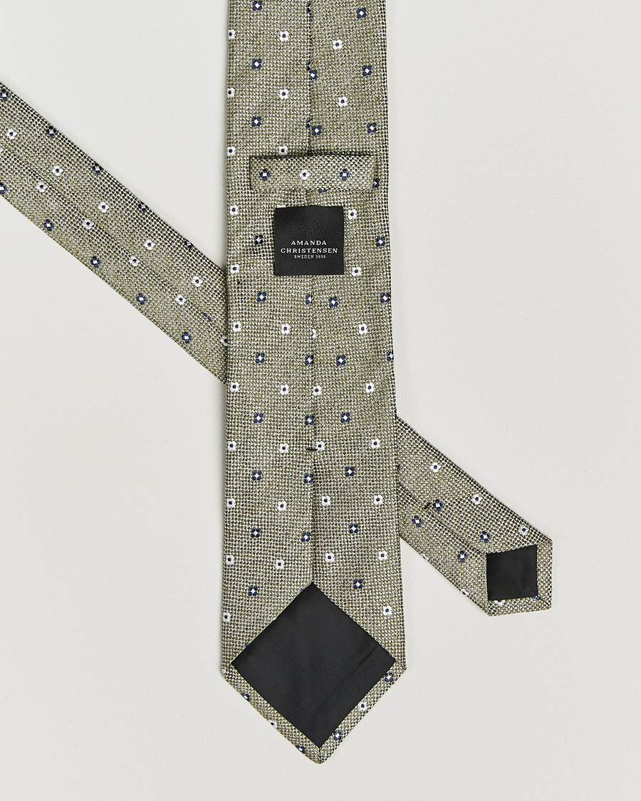 Men | Amanda Christensen Silk/Linen Printed Flower 8cm Tie Green | Amanda Christensen | Silk/Linen Printed Flower 8cm Tie Green