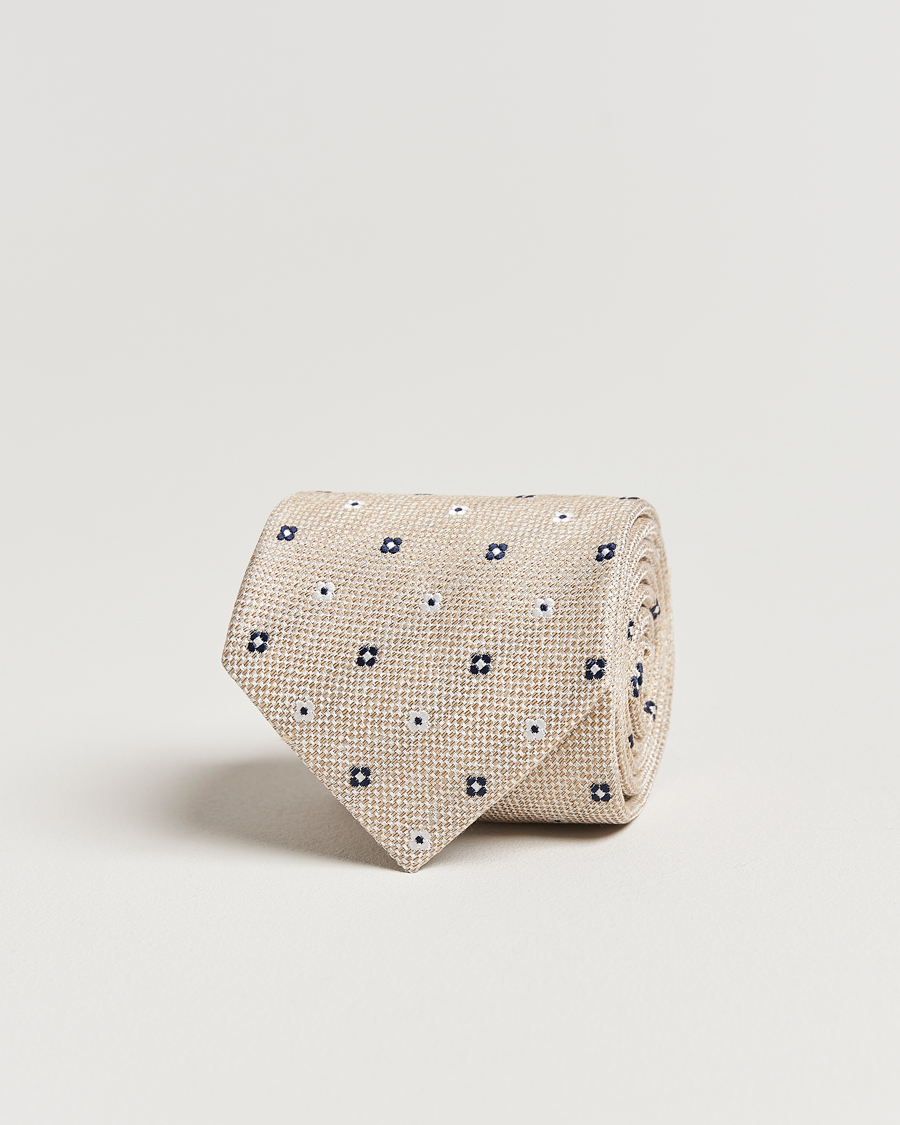 Men | Amanda Christensen Silk/Linen Printed Flower 8cm Tie Sand | Amanda Christensen | Silk/Linen Printed Flower 8cm Tie Sand