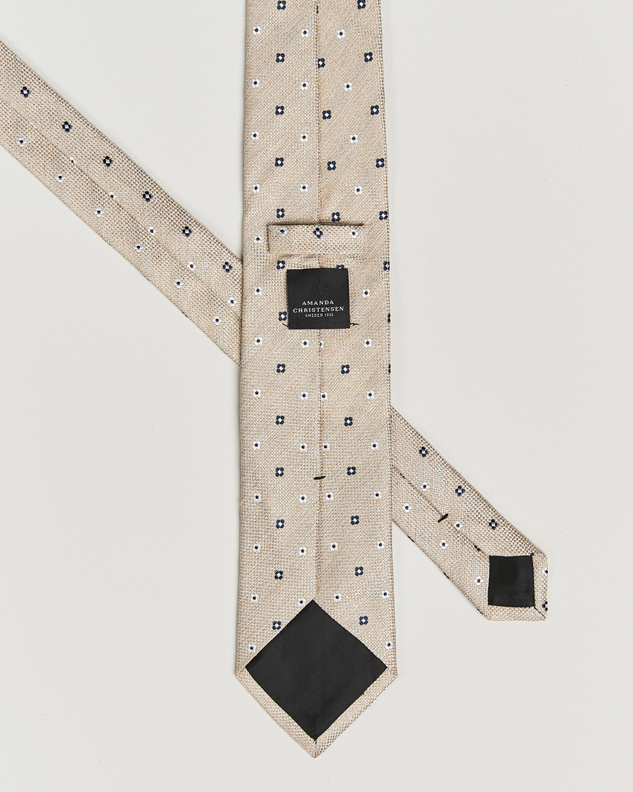 Men | Amanda Christensen Silk/Linen Printed Flower 8cm Tie Sand | Amanda Christensen | Silk/Linen Printed Flower 8cm Tie Sand