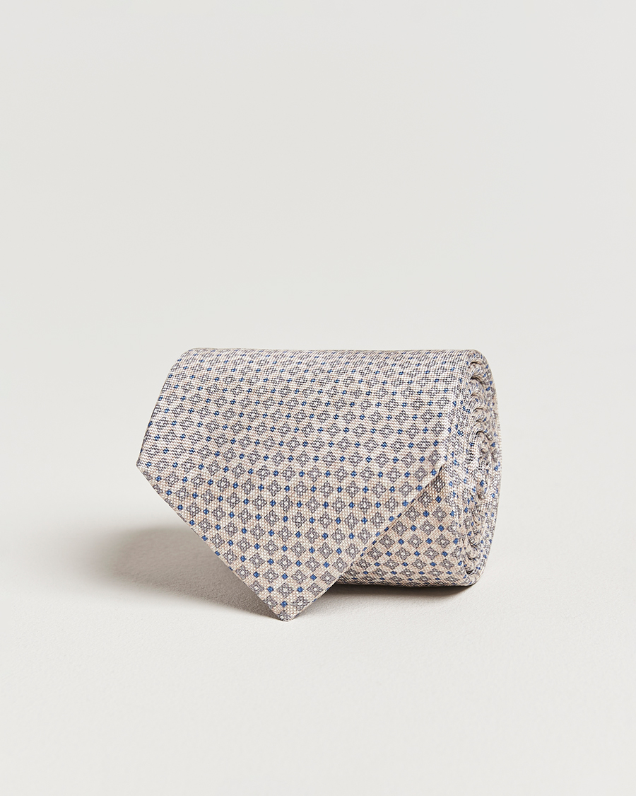 Men | Amanda Christensen Silk Oxford Printed Micro Flower 8cm Tie Beige | Amanda Christensen | Silk Oxford Printed Micro Flower 8cm Tie Beige