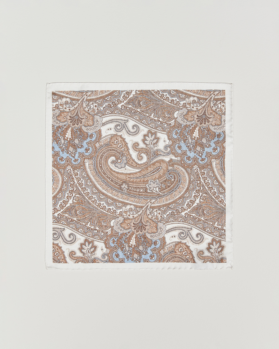 Men | Amanda Christensen Silk Twill Large Paisley Pocket Square Cream | Amanda Christensen | Silk Twill Large Paisley Pocket Square Cream