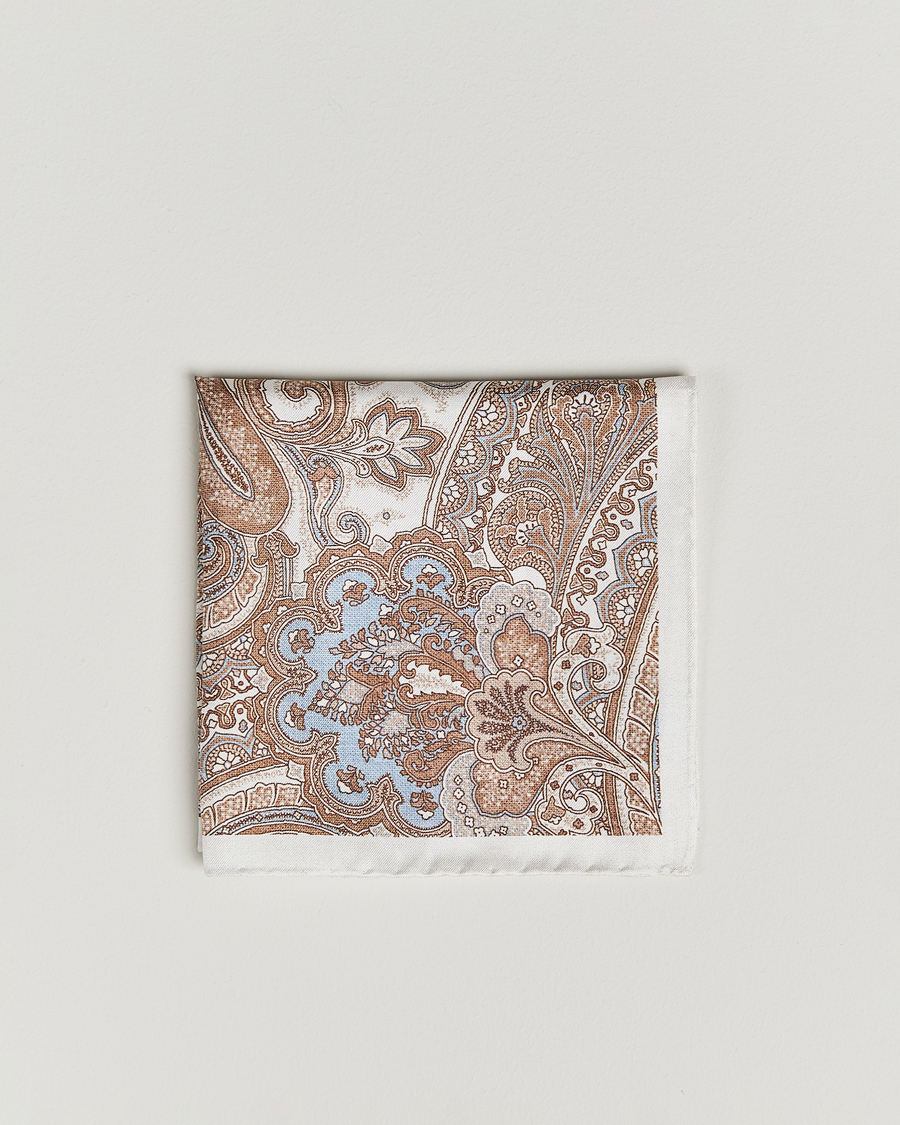Men | Amanda Christensen Silk Twill Large Paisley Pocket Square Cream | Amanda Christensen | Silk Twill Large Paisley Pocket Square Cream