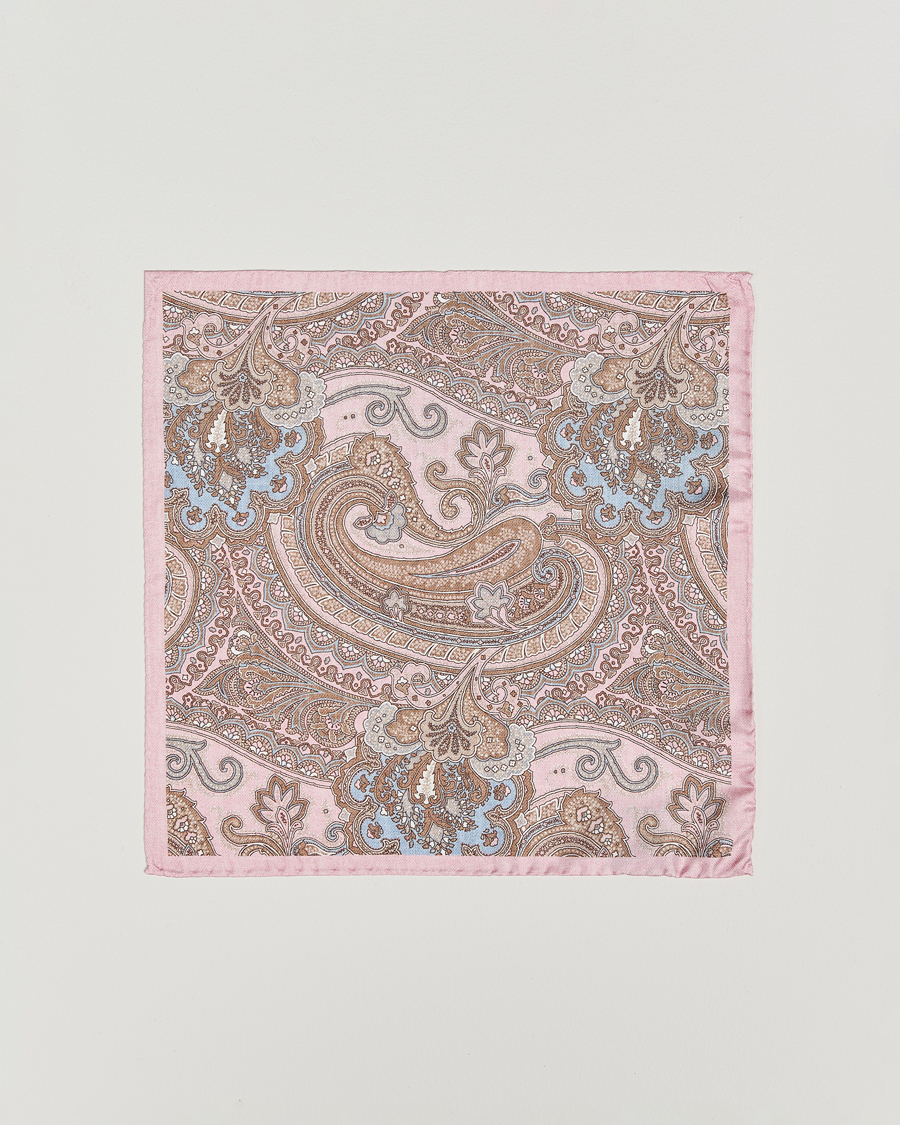 Men | Amanda Christensen Silk Twill Large Paisley Pocket Square Pink | Amanda Christensen | Silk Twill Large Paisley Pocket Square Pink