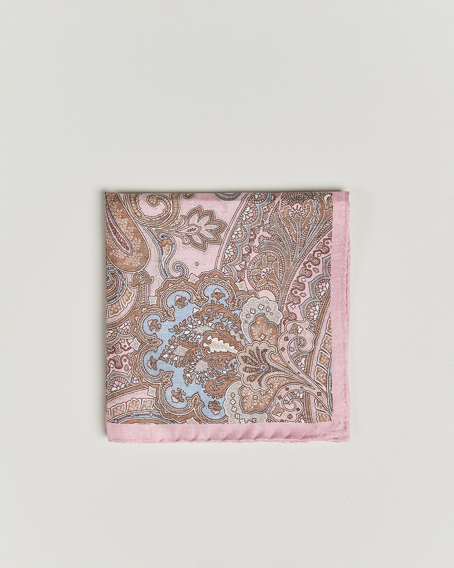 Men | Amanda Christensen Silk Twill Large Paisley Pocket Square Pink | Amanda Christensen | Silk Twill Large Paisley Pocket Square Pink