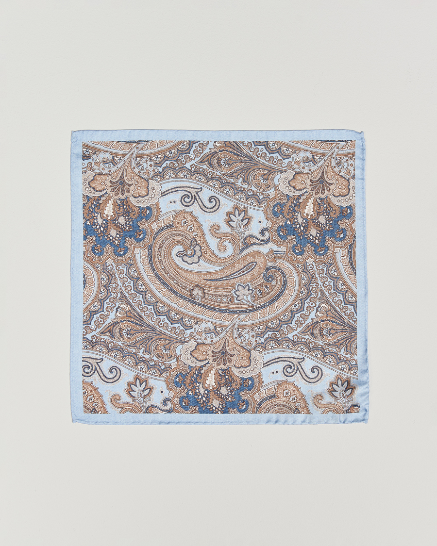 Men | Amanda Christensen Silk Twill Large Paisley Pocket Square Sky Blue | Amanda Christensen | Silk Twill Large Paisley Pocket Square Sky Blue