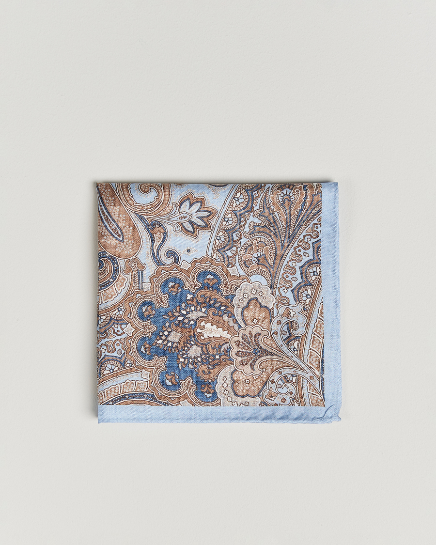 Men | Amanda Christensen Silk Twill Large Paisley Pocket Square Sky Blue | Amanda Christensen | Silk Twill Large Paisley Pocket Square Sky Blue