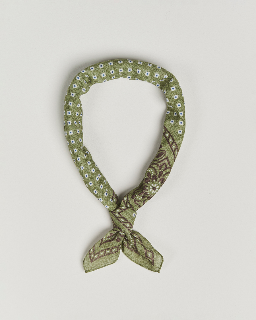 Men | Amanda Christensen Cotton Voilé Printed Flower Bandana Green | Amanda Christensen | Cotton Voilé Printed Flower Bandana Green
