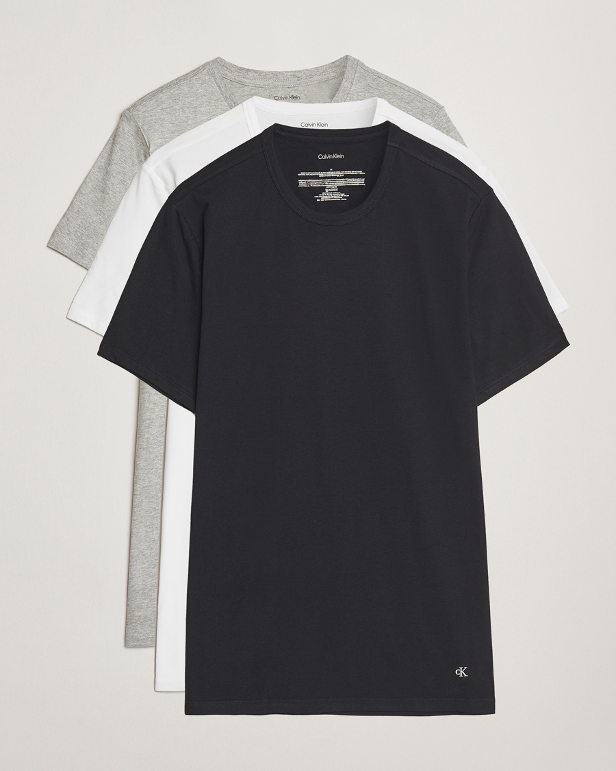 Men | T-Shirts | Calvin Klein | 3-Pack Cotton Stretch Crew Neck T-Shirt White/Black/Grey