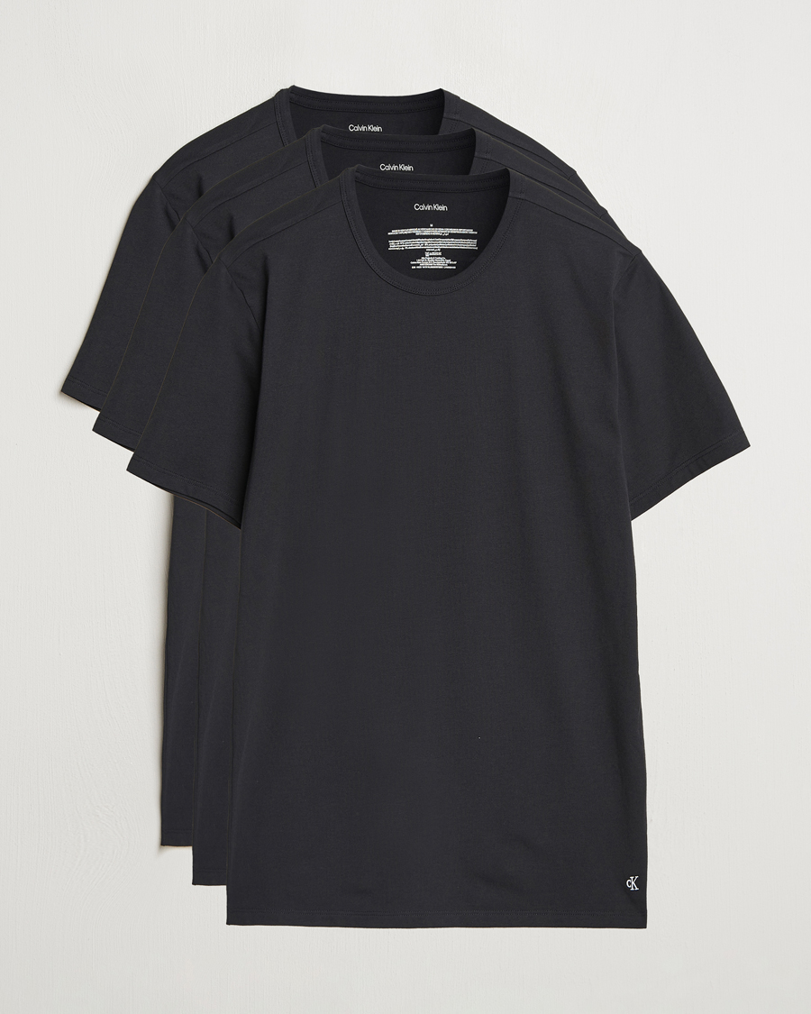 Men | T-Shirts | Calvin Klein | 3-Pack Cotton Stretch Crew Neck T-Shirt Black