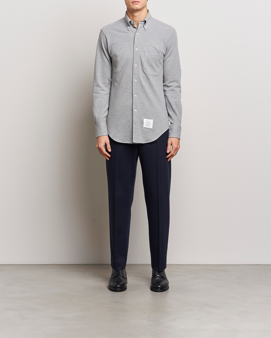Men | Shirts | Thom Browne | Button Down Piquet Shirt Light Grey