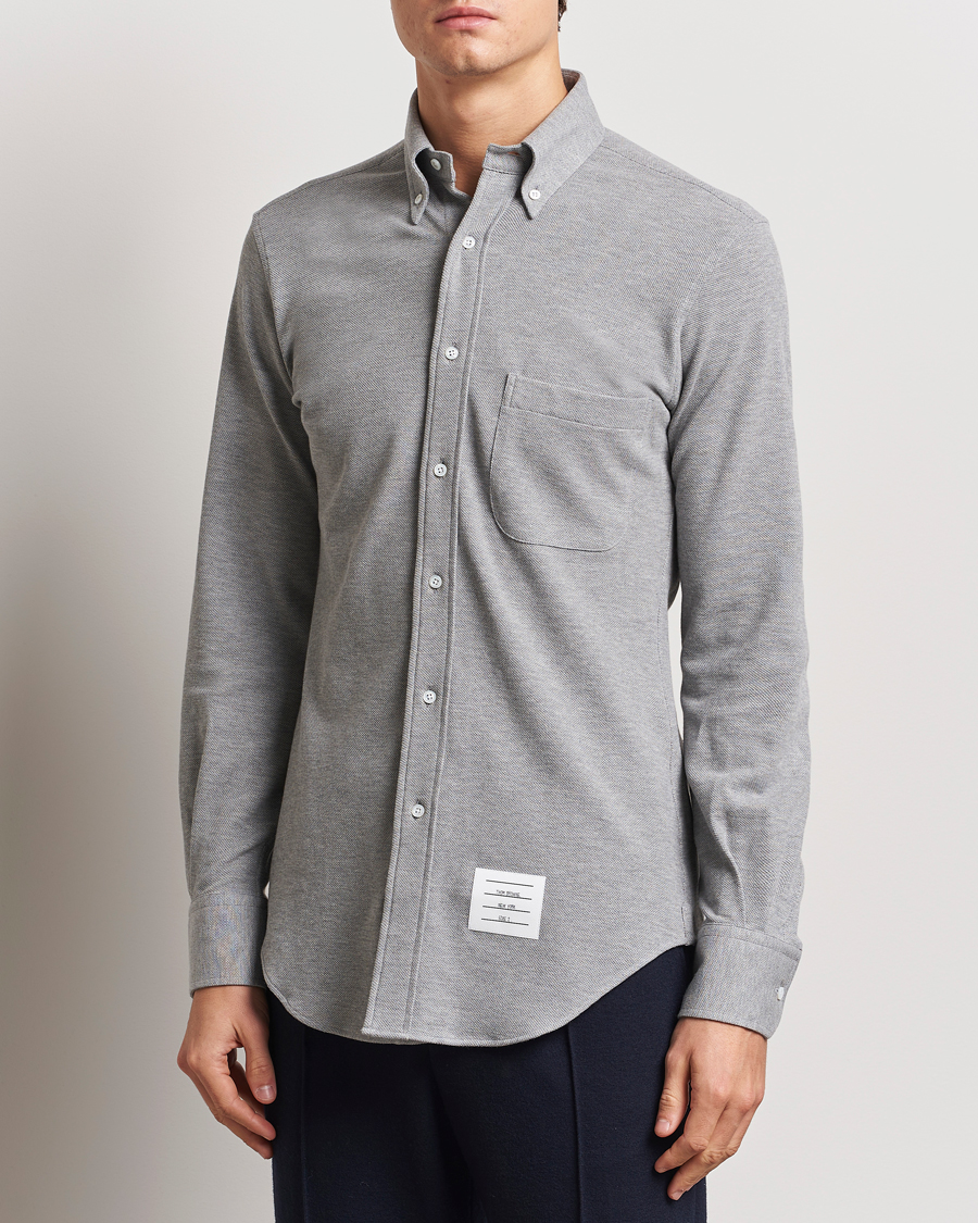 Men | Shirts | Thom Browne | Button Down Piquet Shirt Light Grey