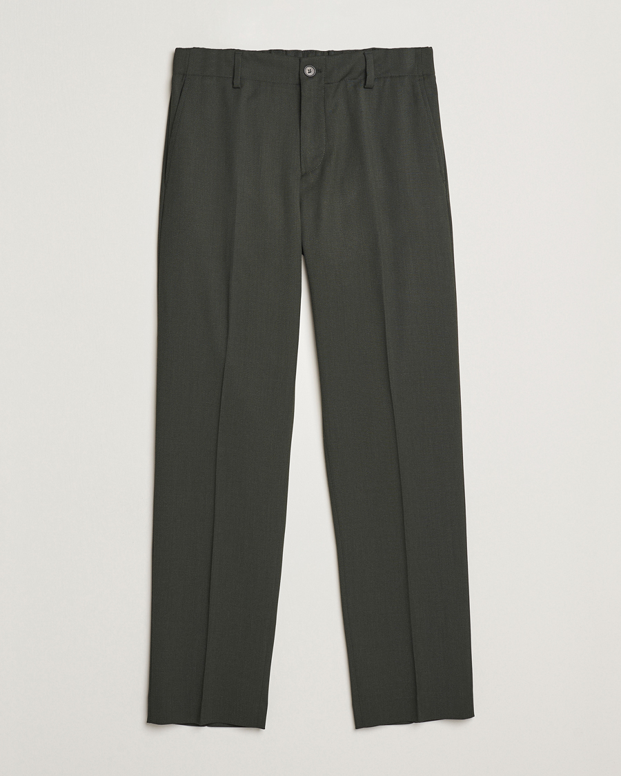 Men | Trousers | Filippa K | Tailored Twill Drawstring Trousers Green Melange